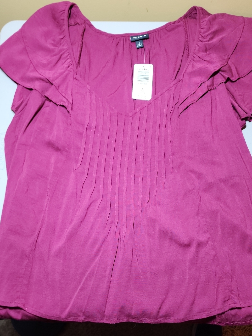 Torrid Magenta Pintuck Short Sleeve Blouse
